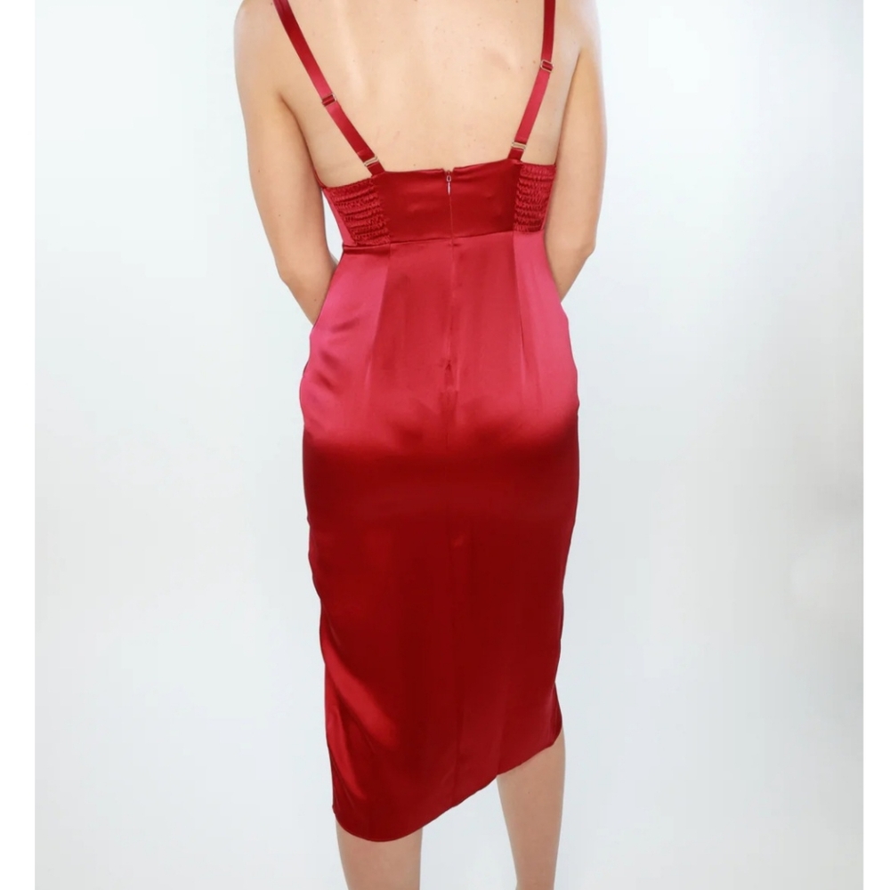 NEW Amanda Uprichard Holiday Leilani 100% Silk Midi Dress – Scarlet Red, Size LG - Picture 9 of 11